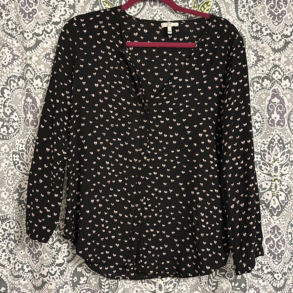 🩷🖤JOIE Heart Patterned 100% Silk Blouse